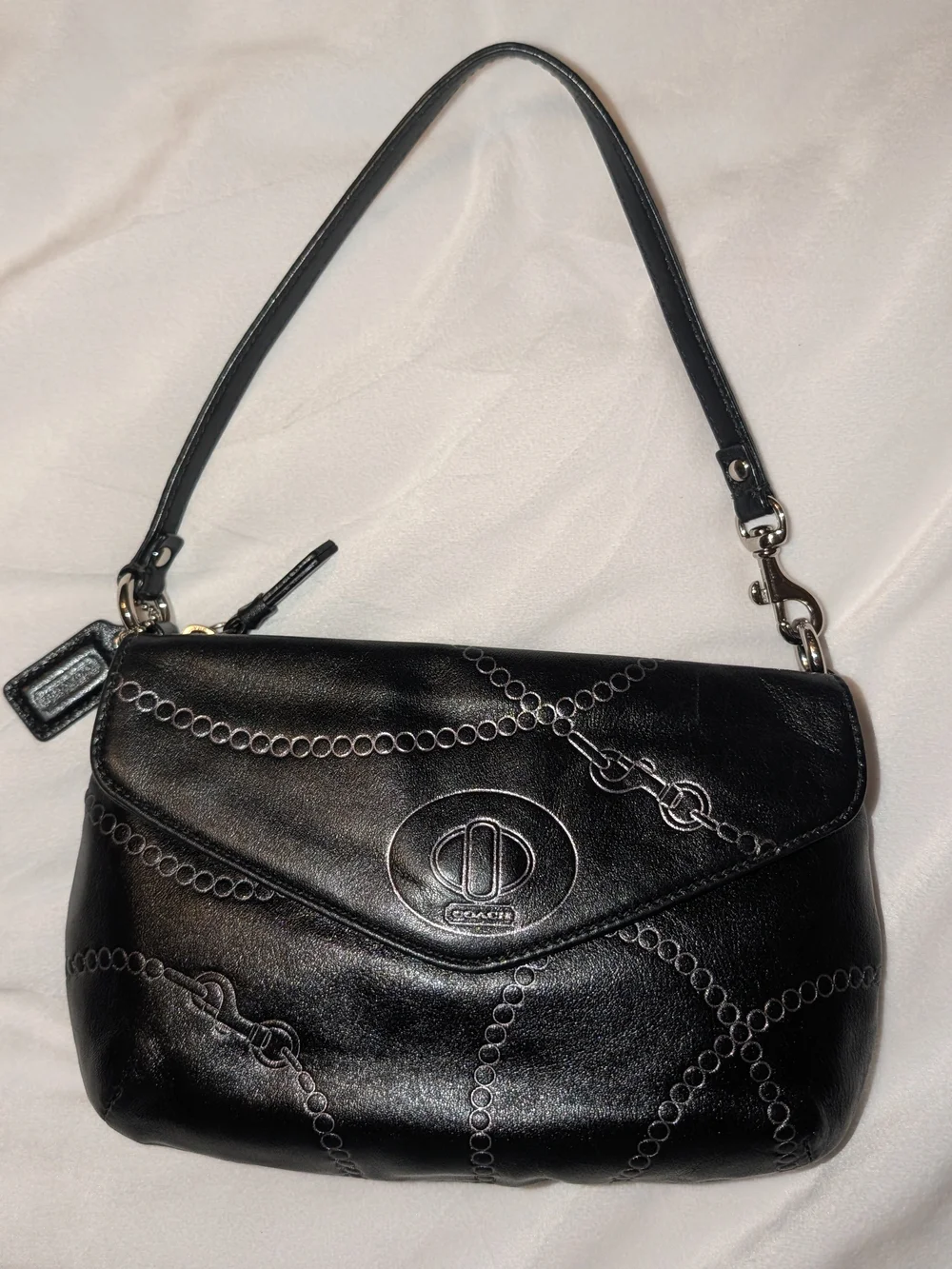 Coach Swinger Jewel Leather Wristlet Shoulder Bag Black VGUC